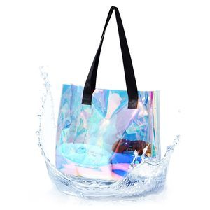 Holographic Clear Tote Bag Large Iridescent Shoulder Handbags Waterproof O_